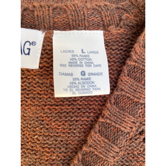 Sweater Vest With Folk Art Embroidery Size Large Brown Ramie/Cotton Blend V-Neck - Picture 6 of 15